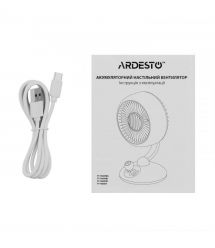 ARDESTO Вентилятор FT-F3600BL настольный, 12см, аккумулятор, подсветка, USB-A Type-C, чёрный