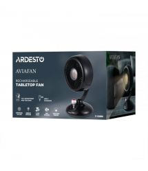 ARDESTO Вентилятор FT-F3600BL настольный, 12см, аккумулятор, подсветка, USB-A Type-C, чёрный