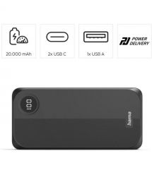 HAMA Акумулятор портативний літій-іонний Power Bank Hama 20000 мА·год, 2хUSB-C/USB-A, black