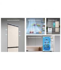 LG Холодильник с нижн. мороз., 186x60х68, холод.отд.-220л, мороз.отд.-113л, 2дв., E, NF, инв., диспл внутр., зона св-ти, бежевый