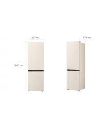 LG Холодильник с нижн. мороз., 186x60х68, холод.отд.-220л, мороз.отд.-113л, 2дв., E, NF, инв., диспл внутр., зона св-ти, бежевый