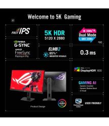 ASUS Монітор Asus 26.5" ROG Strix 5K XG27JCG 2xHDMI, DP, USB-C, 3xUSB, IPS, 5120x2880, 180Hz, 0.03ms, DCI-P3 97%, FreeSyn