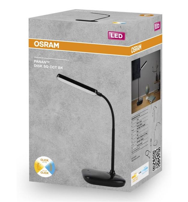 Osram Лампа настольная Panan DISK SQ 12W 3000К 4000К 6500К с димером, черный