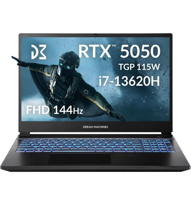 Dream Machines Ноутбук Dream Machines RG5050-15 15.6FHD IPS, Intel i7-13620H, 32GB, F1TB, NVD5050-8, DOS, чорний