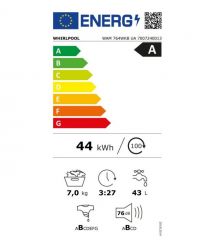 Whirlpool Whirlpool WM front load, 7kg, 1400, A, 49.6cm, display, steam, invertor, black door, white