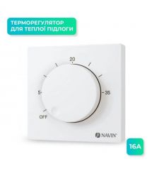 Navin Терморегулятор EH84WM-16A 5...35 °C для теплого пола механический накладной проводной датчик 16A 230В белый