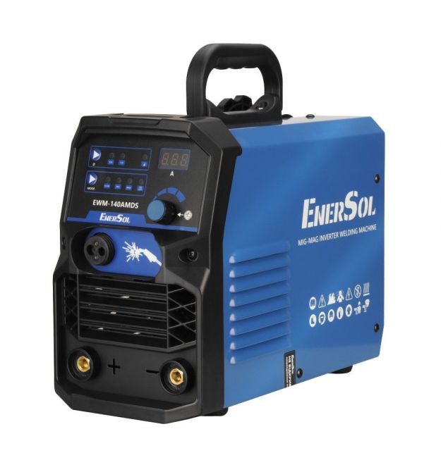 EnerSol Сварочный инверторный полуавтомат EWM-140AMDS (проволока до 1мм + электрод до 4мм) 20-140А 6.1кВт 160-260В 7кг
