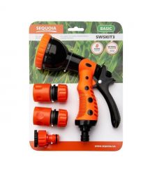 SEQUOIA Ороситель ручной SWSKIT3 пистолетный пластик цинк 8 режимов регулировки напора воды коннектор 2шт штуцер 0.3кг