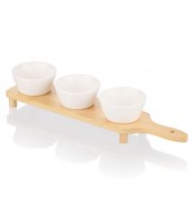ARDESTO Набор соусников на подставке Midori, 3шт., 110мл, фарфор, бамбук