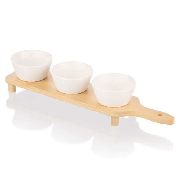 ARDESTO Набор соусников на подставке Midori, 3шт., 110мл, фарфор, бамбук