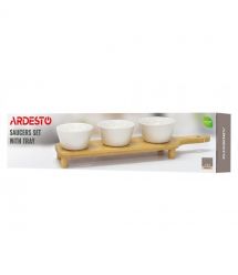 ARDESTO Набор соусников на подставке Midori, 3шт., 110мл, фарфор, бамбук