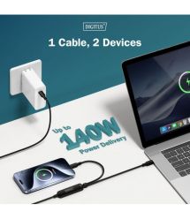 Digitus DIGITUS USB-C 2in1 Charging Cable, 140W, 1.8m USB 2.0, Nylon-braided, black