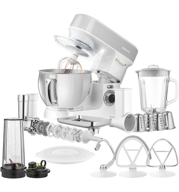 Sencor Кухонная машина 1200Вт, чаша-металл, корпус-пластик, насадок-19, подсветка, белый