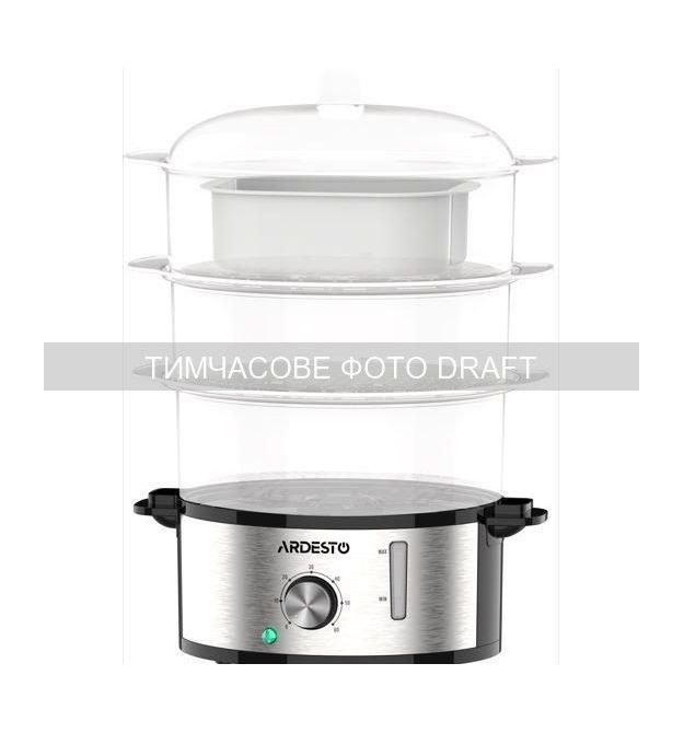 ARDESTO Пароварка Ardesto 800Вт, чаша-3.4/3.4/3.4л, резервуар для води -1л, механічне керування, 3 яруси, метал/пластик, чорний