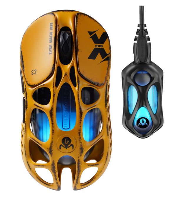 GravaStar Мышь Mercury X Pro, 8K, BT/WL/USB-A, RGB, Battle-Worn Yellow