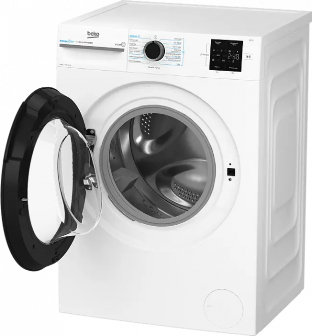 Beko Стиральная машина фронтальная, 8 кг, 1000, A, 55 см, дисплей, инвертор, пара, белый
