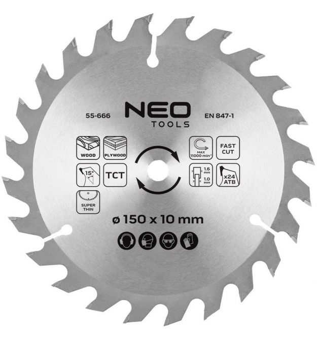 Neo Tools Диск пиляльний Neo Tools по дереву 230x30-24T 150x10-24 1.6мм