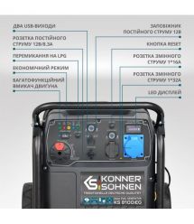 Könner & Söhnen Генератор газобензиновый инверторный KS 8100iEG 1/3, 230/400В, 8-8.5кВт, электростартер, 68кг