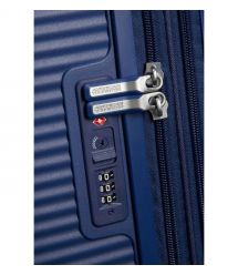 American Tourister Валіза American Tourister, Soundbox, поліпропілен, мала, 55см, 35.5/41л, TSA, 4 колеса, EXP, темно-синій