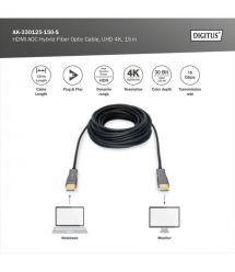 Digitus Кабель HDMI UHD 4K, AOC hybrid-fiber, type A M/M, 15м, черный