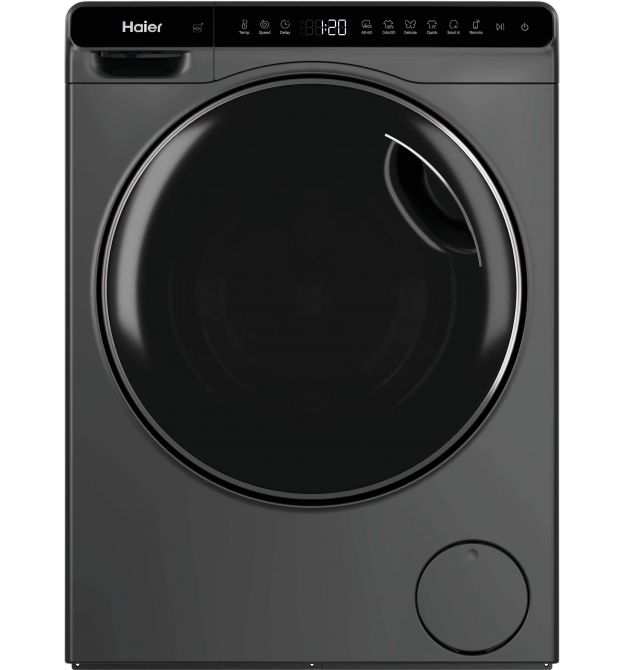 Haier Стиральная машина фронтальная, 5кг, 1200, A, 42/3см, дисплей, инвертор, люк черный, Wi-Fi, высота 70см, серебристый