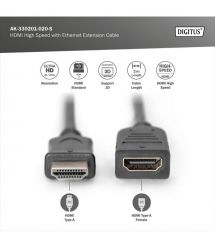 Digitus Кабель HDMI High speed + Ethernet (AM/AF) 2.0м, чорни