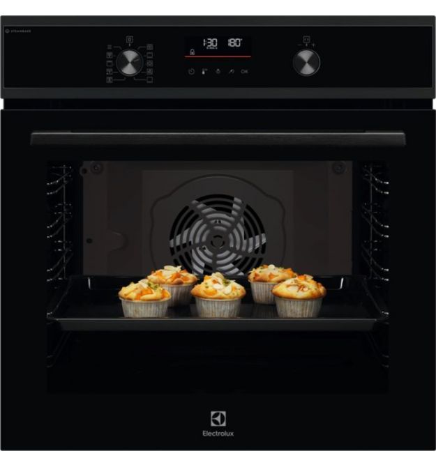 Electrolux Духовой шкаф электрический, 72л, A+, пара, дисплей, конвекция, телескопические направляющие, черный
