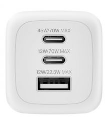 Belkin Зарядний пристрій мережевий Belkin 70Вт 2хUSB-С/USB-A GAN PD PPS, білий