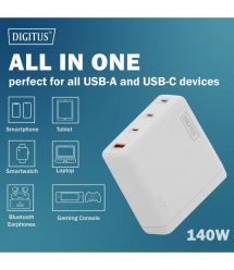 Digitus Зарядное устройство GaN 3хUSB-C, 1хUSB-A, 140W
