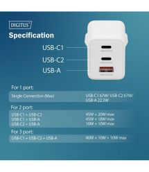 Digitus Зарядное устройство GaN 2хUSB-C, 1хUSB-A, 67W