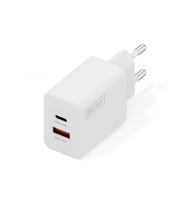 Digitus Зарядное устройство GaN 1хUSB-C, 1хUSB-A, 30W