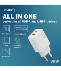 Digitus Зарядное устройство GaN 1хUSB-C, 1хUSB-A, 30W