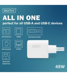 Digitus Зарядное устройство GaN 1хUSB-C, 1хUSB-A, 45W