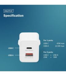 Digitus Зарядное устройство GaN 1хUSB-C, 1хUSB-A, 45W
