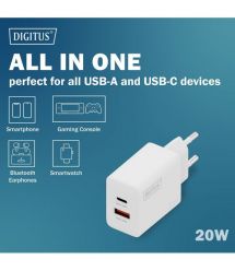 Digitus Зарядное устройство 1хUSB-C, 1хUSB-A, 20W