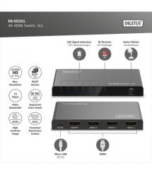Digitus Видеокоммутатор UHD HDMI (INx3 - OUTx1), 4K