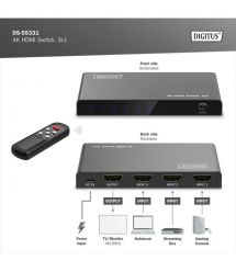Digitus Видеокоммутатор UHD HDMI (INx3 - OUTx1), 4K