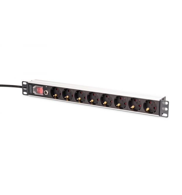Digitus Устройство распределения питания 1U, 8xSchuko, 16A, 250V, выключатель, предохранитель, вилка Schuko