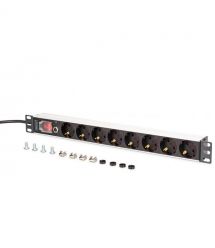 Digitus Устройство распределения питания 1U, 8xSchuko, 16A, 250V, выключатель, предохранитель, вилка Schuko