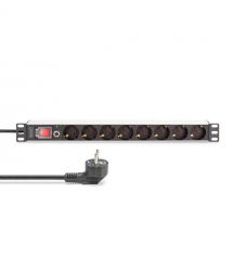 Digitus Устройство распределения питания 1U, 8xSchuko, 16A, 250V, выключатель, предохранитель, вилка Schuko