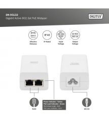 Digitus PoE-Инжектор PoE+ 802.3at, 10/100/1000 Mbps, Output max. 48V, 30W, белый