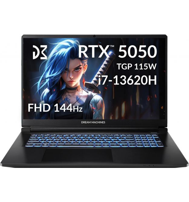 Dream Machines Ноутбук Dream Machines RG5050-17 17.3FHD IPS, Intel i7-13620H, 32GB, F2TB, NVD5050-8, DOS, чорний