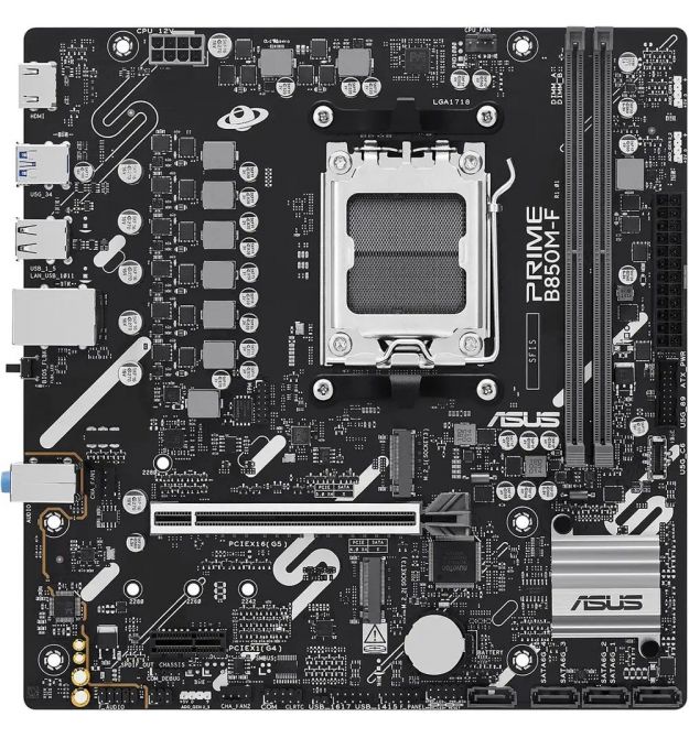 ASUS Материнcкая плата PRIME B850M-F sAM5 B850 2xDDR5 M.2 HDMI Wi-Fi BT mATX