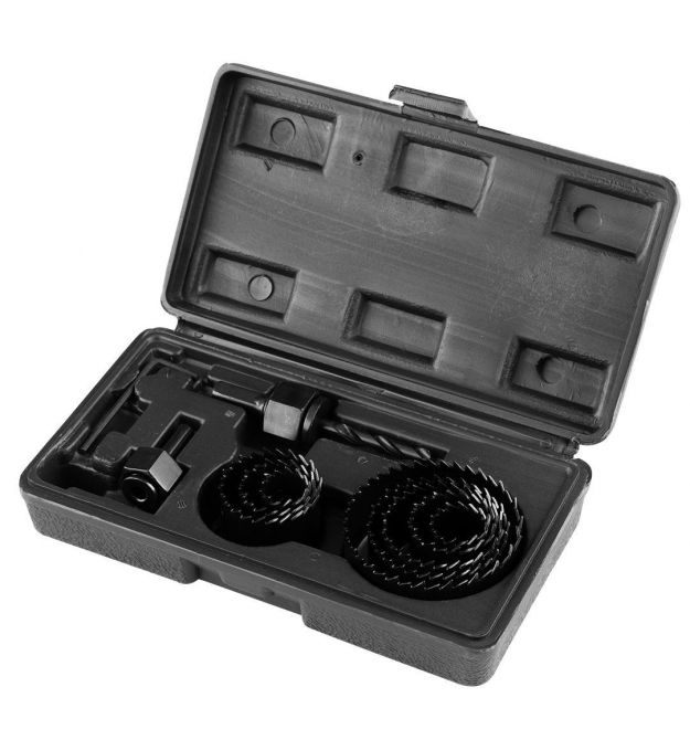 Graphite Коронки по дереву GRAPHITE 19, 22,29,32,38,44,51,64мм, 2 адаптери, кейс 12шт