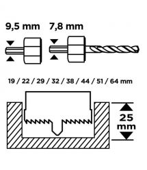 Graphite Коронки по дереву GRAPHITE 19, 22,29,32,38,44,51,64мм, 2 адаптери, кейс 12шт