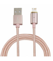 Магнитный кабель USB 2.0 - Lighting, 1m, 2А, индикатор заряда, тканевая оплетка, съемник, Gold, Blister
