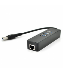 Хаб USB 3.0, 3 порта USB 3.0 + 1 порт Ethernet, Black, BOX
