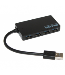 Хаб USB 3.0, 4 порта, плоский, черный, поддержка до 2TB, кабель 0,14м, Блистер