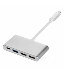 Хаб Type-C алюминиевый, 2 порта USB 2.0 + 1 порт USB 3.0, White, Blister