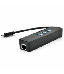 Хаб Type-C алюминиевый, 3 порта USB 3.0 + 1 порт Ethernet, Black, Пакет